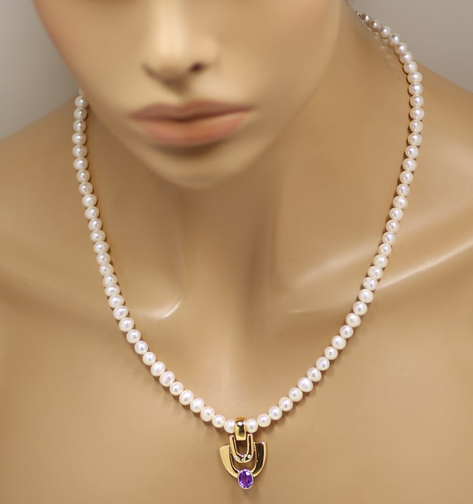 Foto 4 - Modische Perlenkette Clip Gold Amethyst Anhänger, Q1131